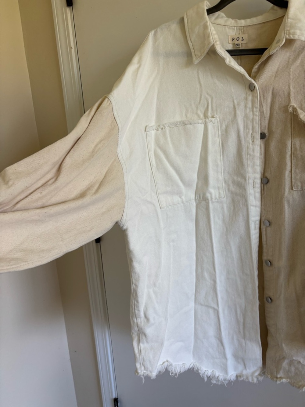 POL two-tone cream blue white corduroy oversized shirt shacket spring summer - Picture 5 of 9